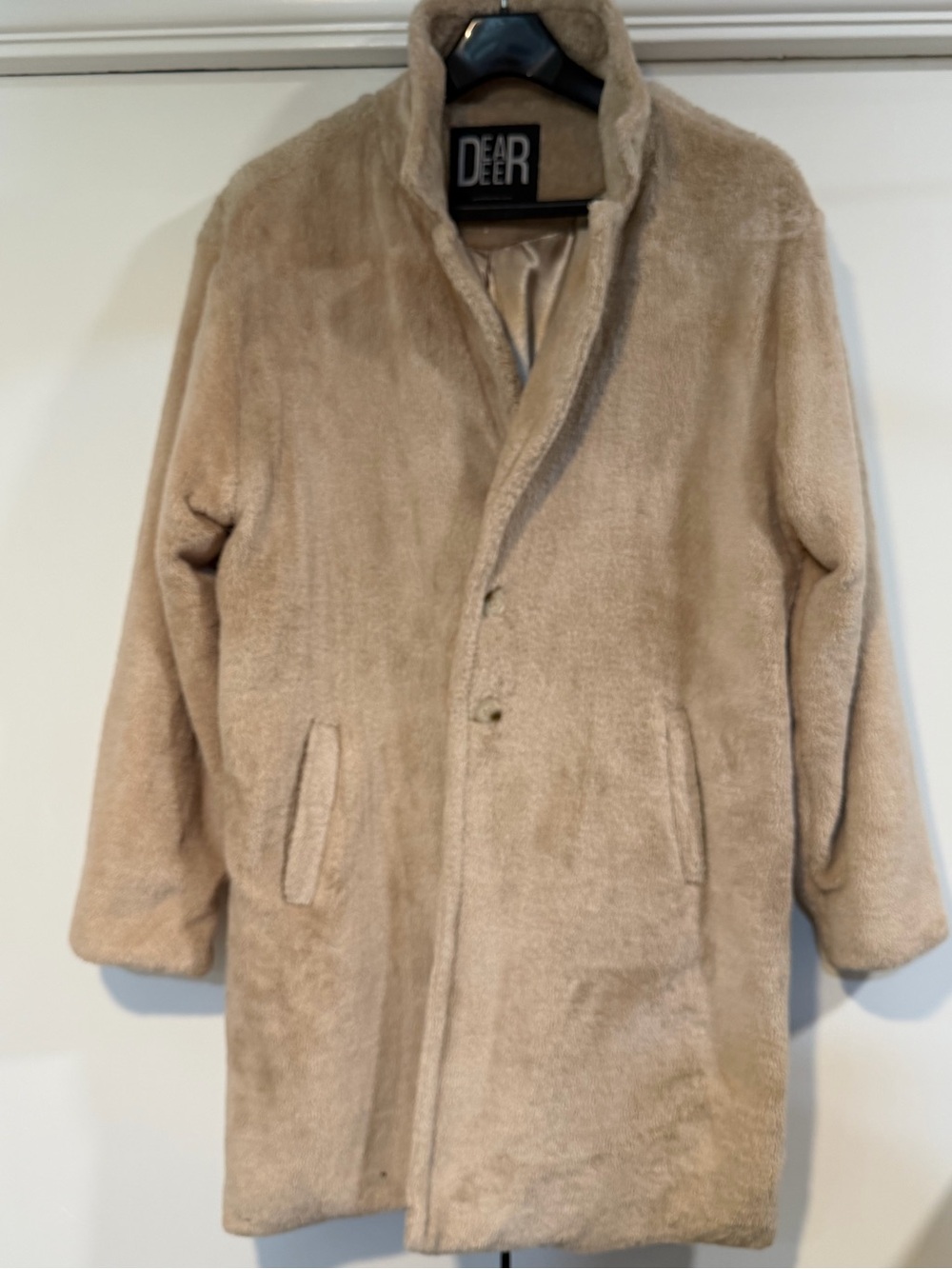 Dear Deer Men’s XL Camel Teddy Coat Faux Shearling Oversized Long
